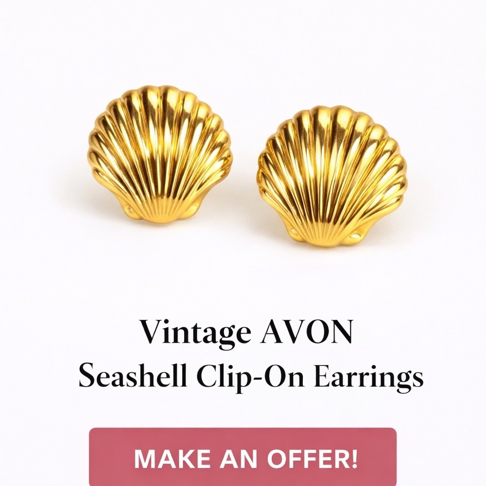 Vintage Avon Gold Tone Seashell Earrings Nautical